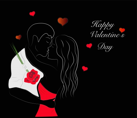 Valentines day card silhouette of couple kissingのイラスト素材