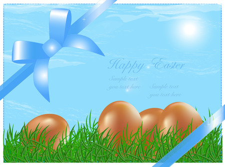 Easter background with eggs in grassのイラスト素材