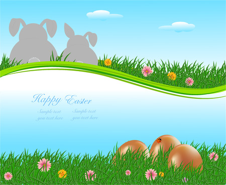 The Easter bunny with Easter eggs with more Easter eggs around himのイラスト素材