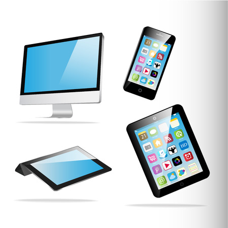 Vector tablet computer and mobile phone iconsのイラスト素材
