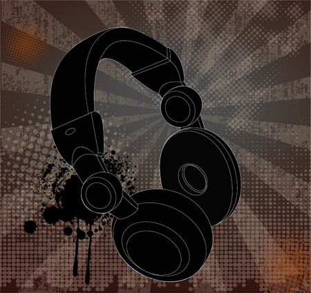 illustration of headphones on a black grunge のイラスト素材