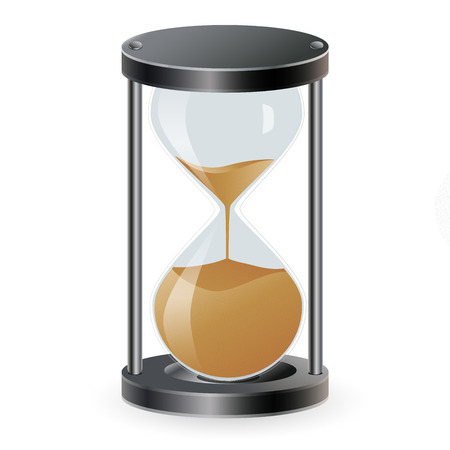 True transparent sand hourglass isolated on white background.