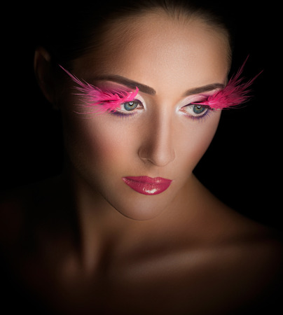 Fashion Model Portrait. Professional Makeup. False Eyelashes. Make-upの写真素材