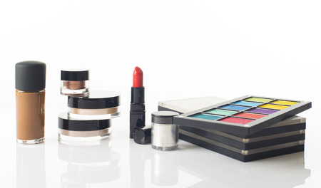 Decorative cosmetics isolated over white background. make up suppliesの写真素材