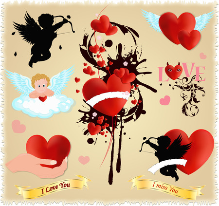 Happy Valentines Day, Love vector set; Abstract, vintageのイラスト素材