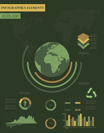 Ecology infographics collection, charts, world map, graphic vector elementsのイラスト素材
