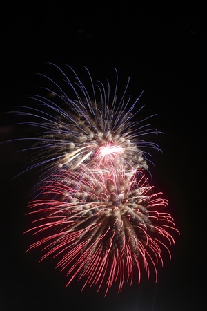 Japanese traditional fireworks against a black sky の写真素材