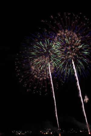Japanese traditional fireworks in the night sky の写真素材