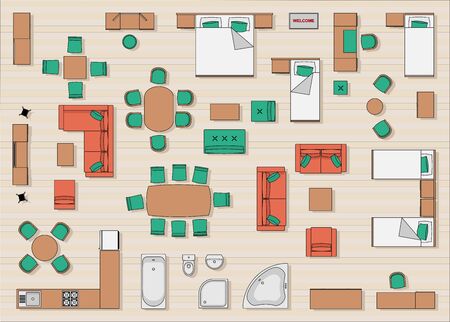 Home furniture top view color