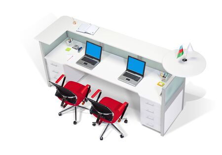 Reception desk on a white background top viewの写真素材
