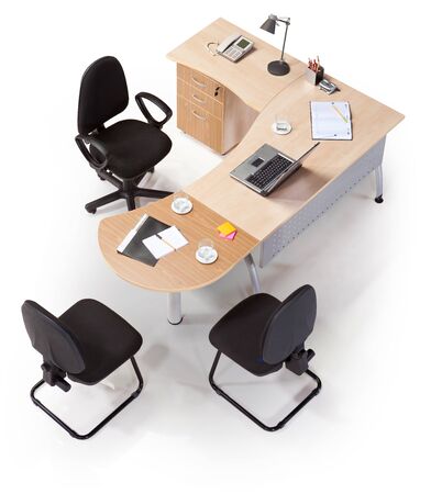 Office furniture top view on a white backgroundの写真素材