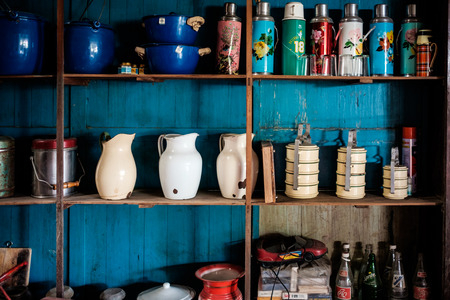 Traditional Shelf with antique bottleのeditorial素材