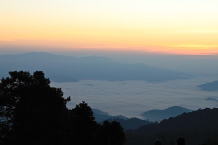 Mist sea view ,top of the mountain,north of Thailandの写真素材