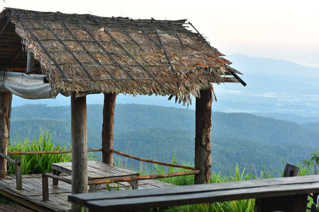 cottage on mountain , cottage, hut, cabin, shack, lodge, shantyの写真素材