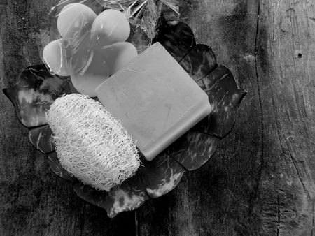 Natural Soap with Fragrance of Flowers on black and whiteの写真素材