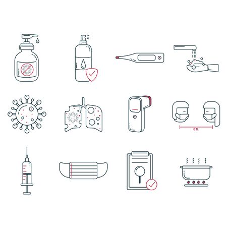 12 icons set of Coronavirus that contains how to protect yourself from the virus.のイラスト素材