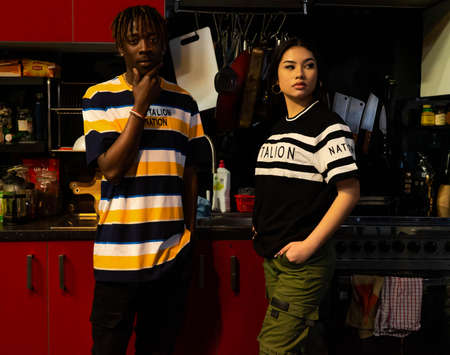 Models posing inside a kitchen within a studioのeditorial素材