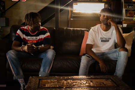 Friends chilling with great vibes for a photo shoot
