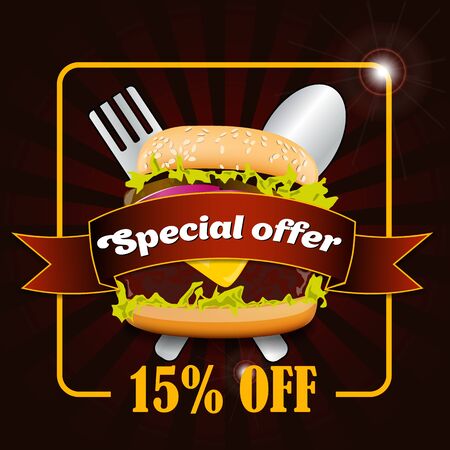 Burger Discount Fast food sale flyer design vector template in A4 size. Burger brochure and Layout Design.のイラスト素材