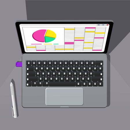 Workplace for business, management and IT. Laptop, mobile phone, notebook and office supplies on the desktop. eps 10のイラスト素材