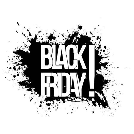 Black friday vector label template set for advertising sale print with black expressive ink blot splashのイラスト素材