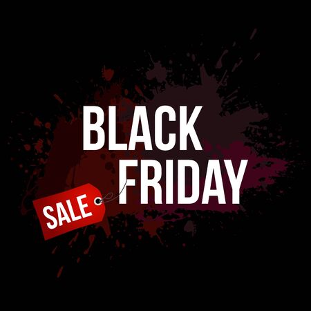 Black friday vector label template set for advertising sale print with black expressive ink blot splashのイラスト素材