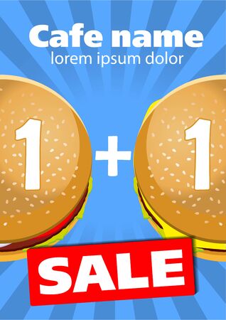 vector template for cafe or fast food restaurant. flyer promotion 1 plus 1 discountのイラスト素材