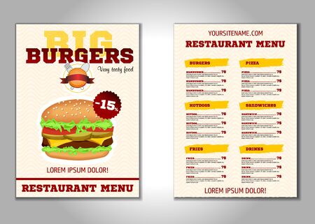 Burger flyer design vector template in A4 size. Brochure and Layout Design. food concept.のイラスト素材