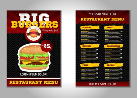 Burger flyer design vector template in A4 size. Brochure and Layout Design. food concept.のイラスト素材
