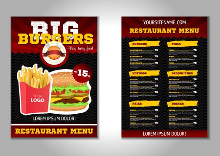 Burger flyer design vector template in A4 size. Brochure and Layout Design. food concept.のイラスト素材