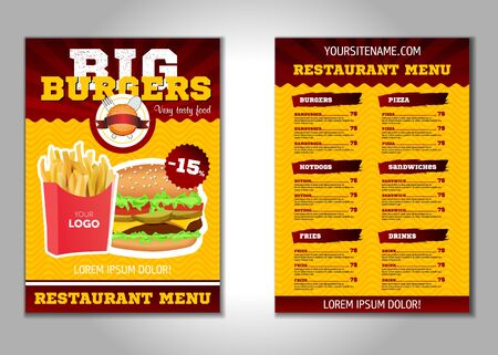 Burger flyer design vector template in A4 size. Brochure and Layout Design. food concept.のイラスト素材
