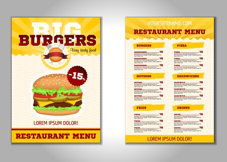 Burger flyer design vector template in A4 size. Brochure and Layout Design. food concept.のイラスト素材