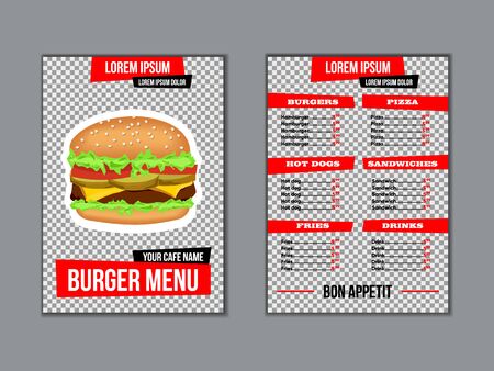 Menu for fast food restaurant with transparent background. template for brochure with burger on a transparent backgroundのイラスト素材