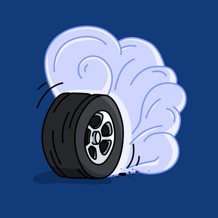 Isolated burnout wheel on a blue background. smoke wheel hand drawn illustration. eps 10のイラスト素材