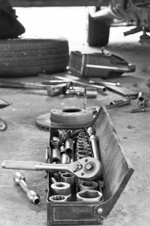 White and black, Metal workshop tools, supplies set  の写真素材