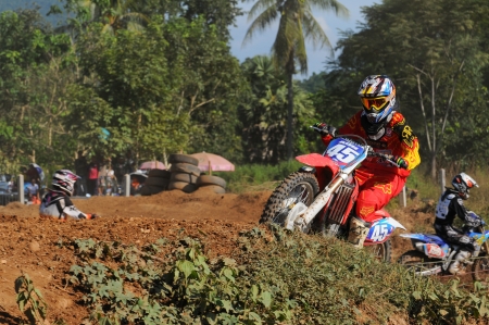 CHIANGKHAN, THAILAND - OCTOBER 28: Unidentified riders participate in competition Supercross Championship of Thailand, on October 28, 2012 in Chiangkhan,Loei,Thailand のeditorial素材