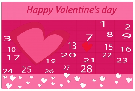 Happy Valentines Day card with calendar of February のイラスト素材