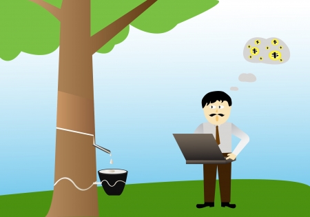 Businessman and rubber treeのイラスト素材