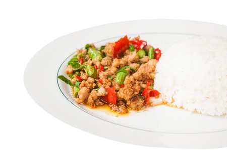 Thai Basil Fried Rice with pork の写真素材