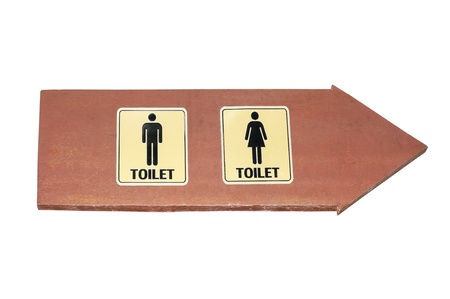 Toilet sign on pole woodの写真素材