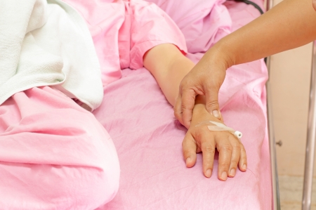 Closeup of female nurses pulse in the hands of patients in the hospital の写真素材