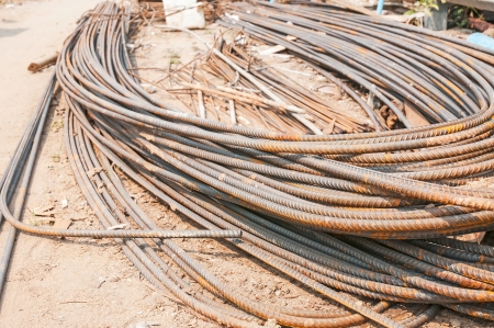 Steel rods or bars used to reinforce concreteの写真素材