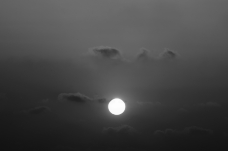 black and white cloudy sunrise (sunsetの写真素材