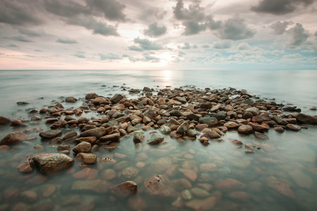 Tropical beach at beautiful sunset.の写真素材