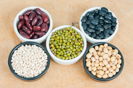Five colored beans in bowl 