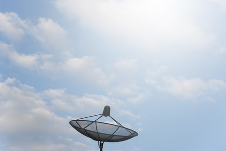 Satellite dish transmission data white blue skyの写真素材