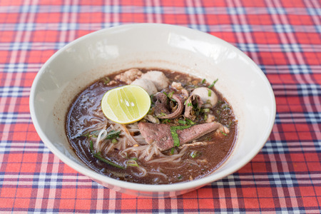 Thai Pork Noodle with lemonの写真素材