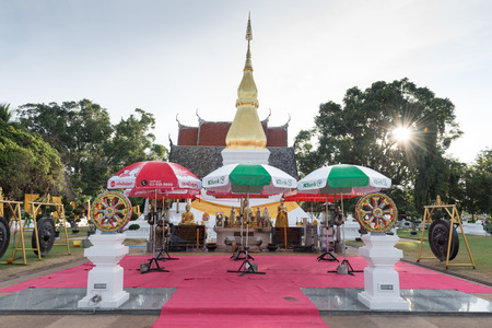KHON KAEN THAILAND - DECEMBER 6 : Phra That Kham Kaen is ancient temple and pagoda as  popular historical temple in Khon Kaen,Thailand. On Dec. 6, 2014 in Khon Kaen, Thailand.のeditorial素材
