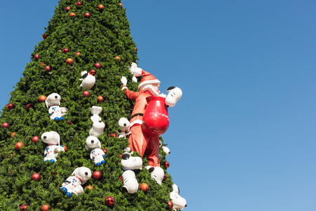 UDONTHANI - 13 December 2014 : The Christmas tree in front of Central World Plaza, for Merry Christmas & Happy New Year 2015 on December 13, 2014 in Udonthani, Thailand.のeditorial素材