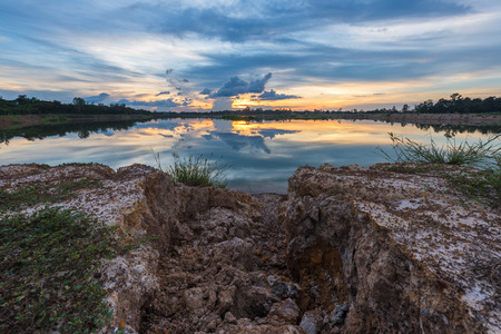 Landscape of sunset with calm lakeの写真素材